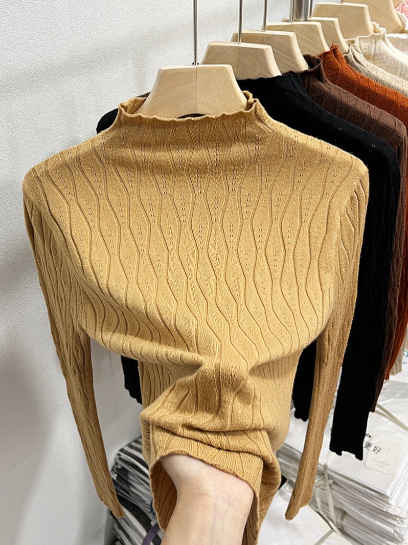Women's White Mock Neck Openwork Knit Sweater 2026 Fall Slim Fit Short Pullover Top - Image 4