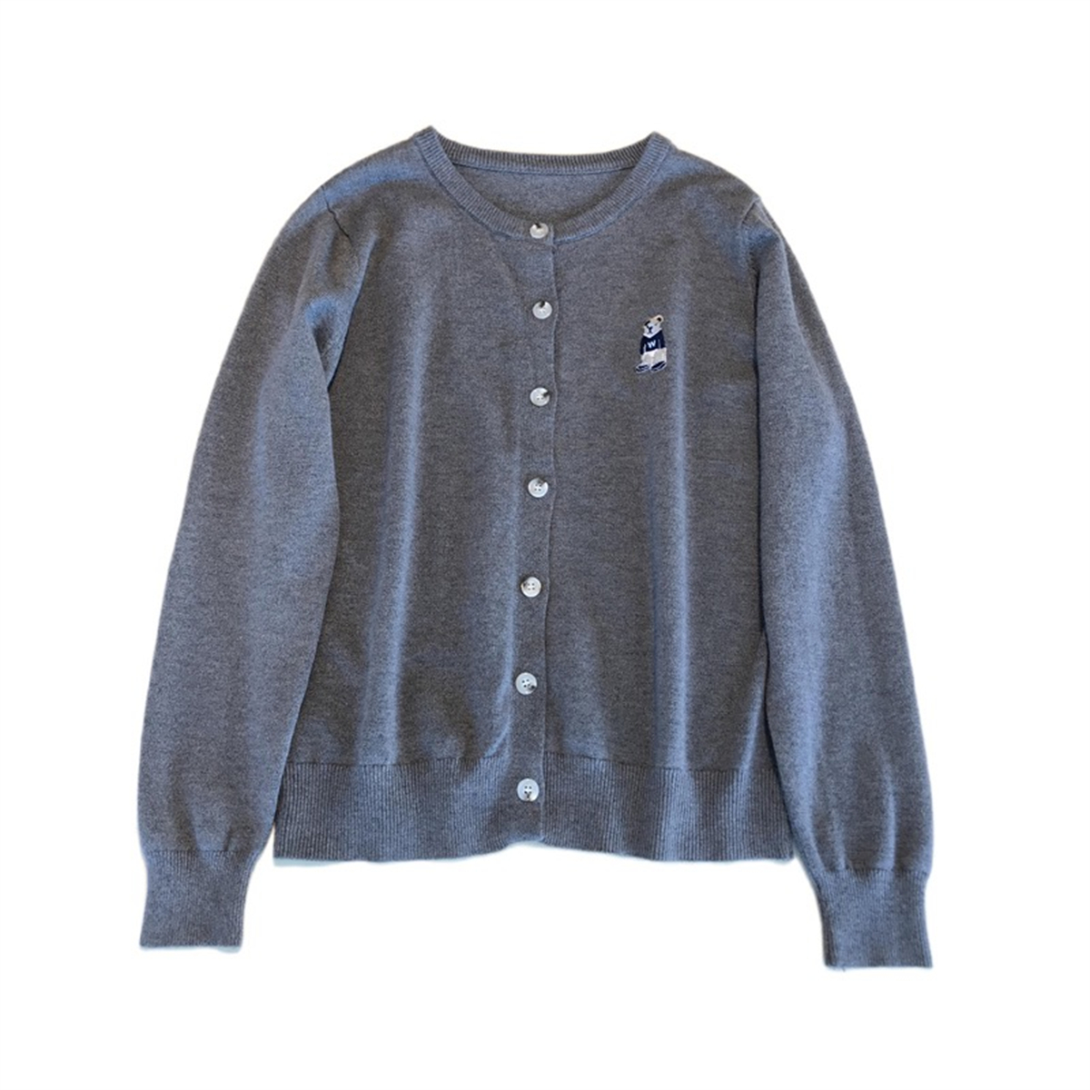 RENA Preppy Slim Fit Round Neck Bear Embroidered Cardigan Knit Top - Image 5