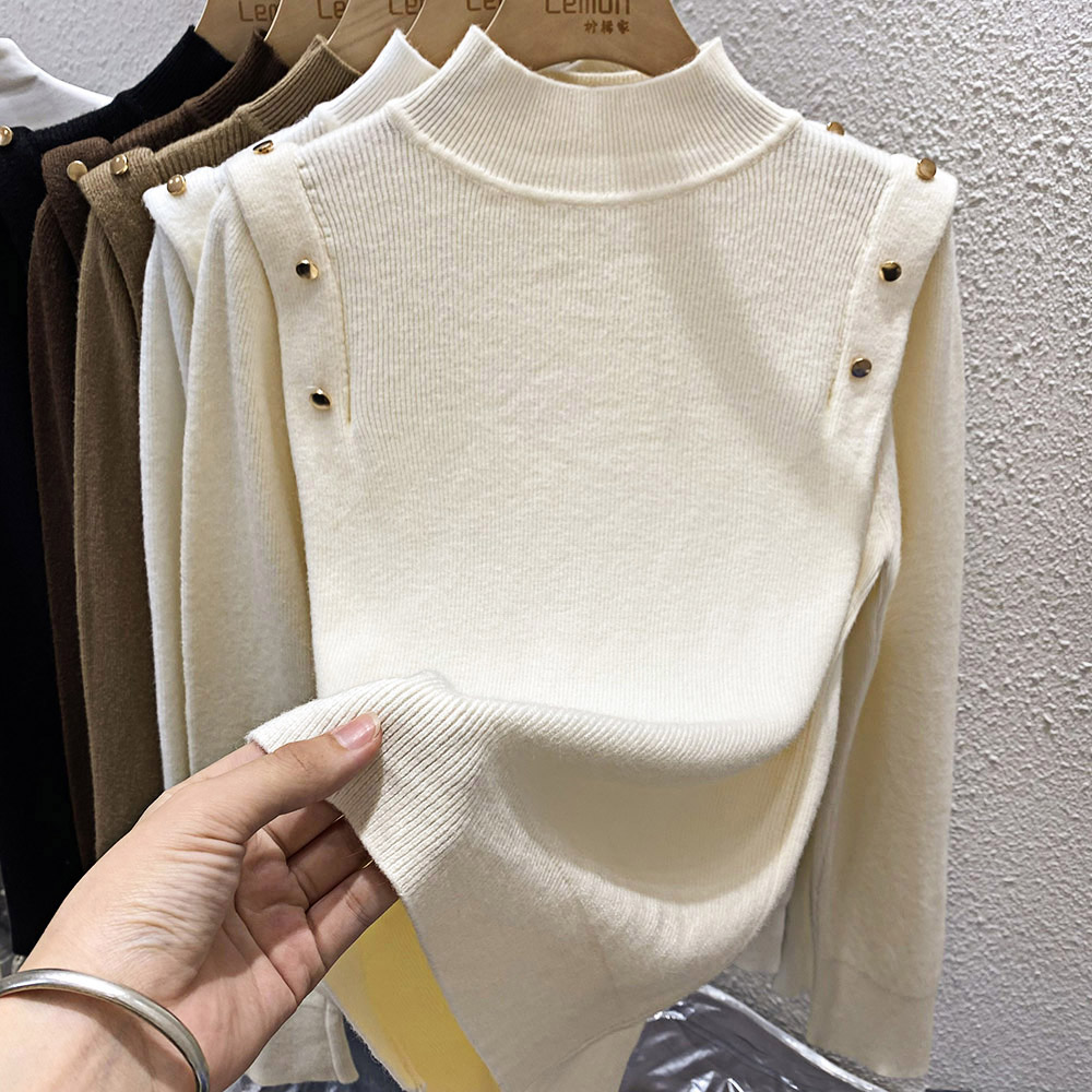 Women's Retro Half Turtleneck Knit Sweater Top - Loose Fit Winter Base Layer