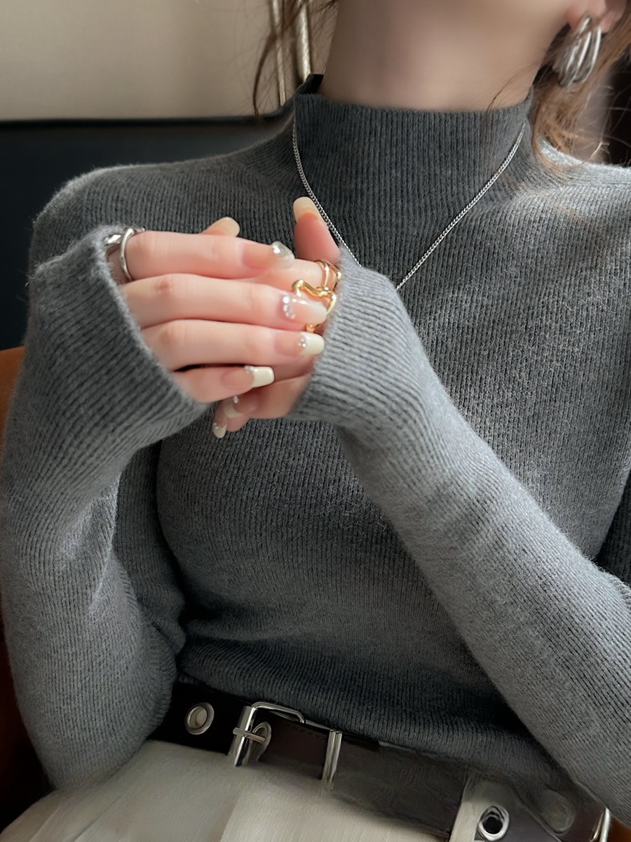 Women's Half Turtleneck Knit Sweater Slim Fit Pullover Base Layer - Image 4