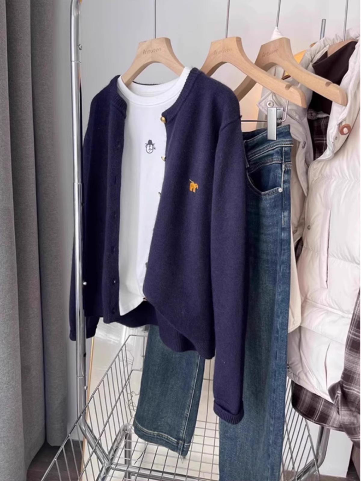 Women's Lazy Style Round Neck Pony Embroidery Wool Knit Cardigan Korean Fall Winter Loose Fit Top - Image 3