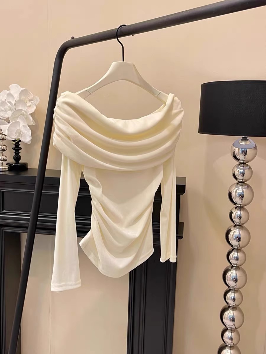 Women's Off-Shoulder Velvet Knit Top Slim Fit Long Sleeve - Image 2