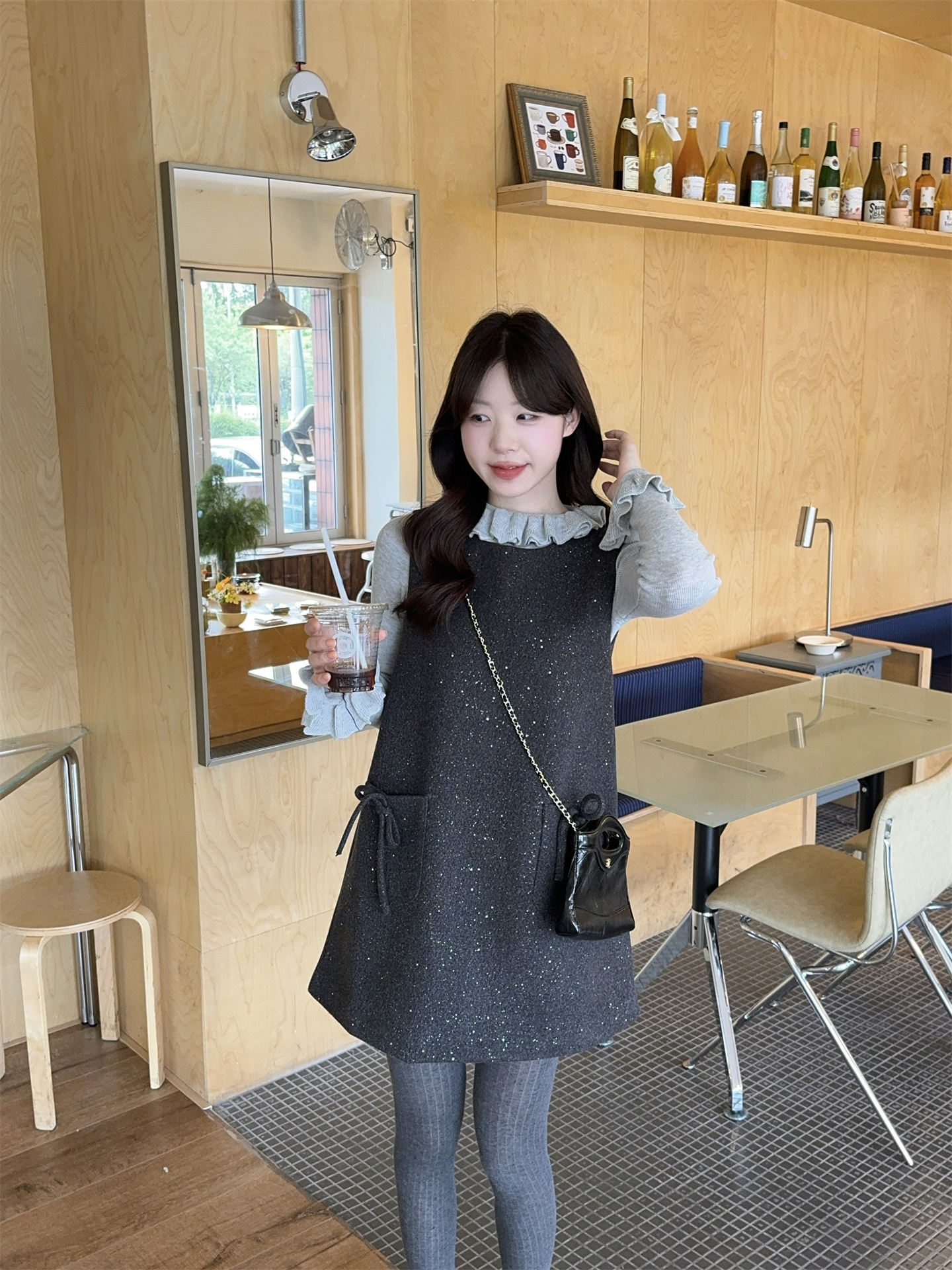 Sequin Cami Dress and High-Neck Knit Top Two-Piece Set