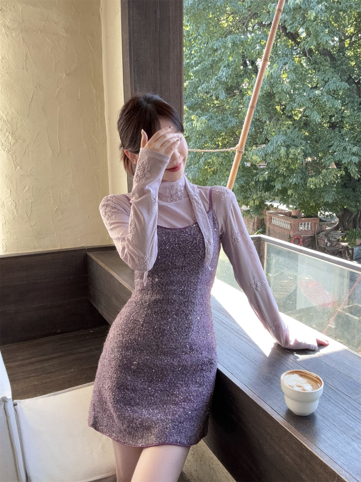 Two-Piece Set with Embroidered Long-Sleeve Top and Sequin Cami Dress - Image 3