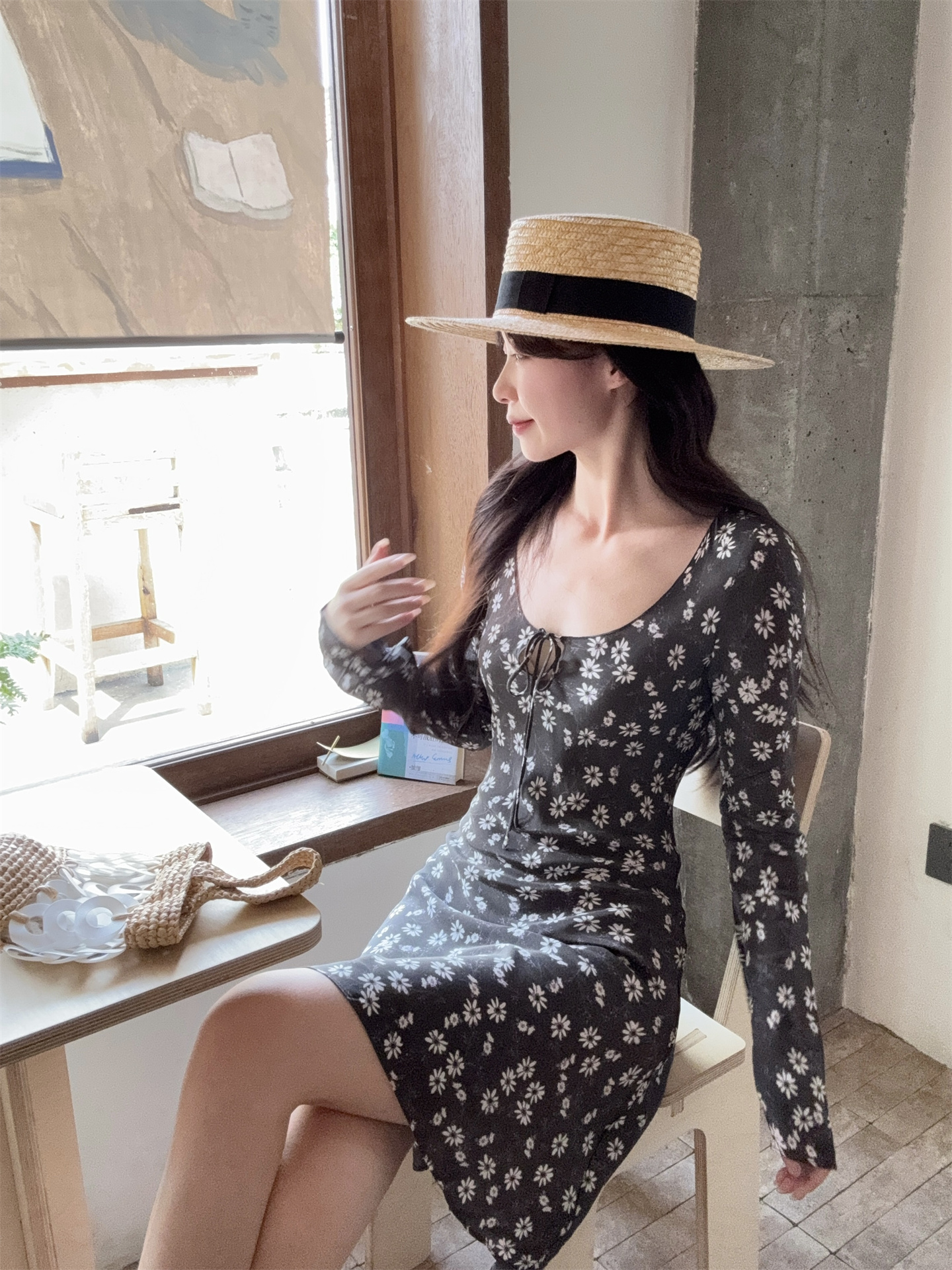 Floral V-Neck Bell Sleeve A-Line Short Dress