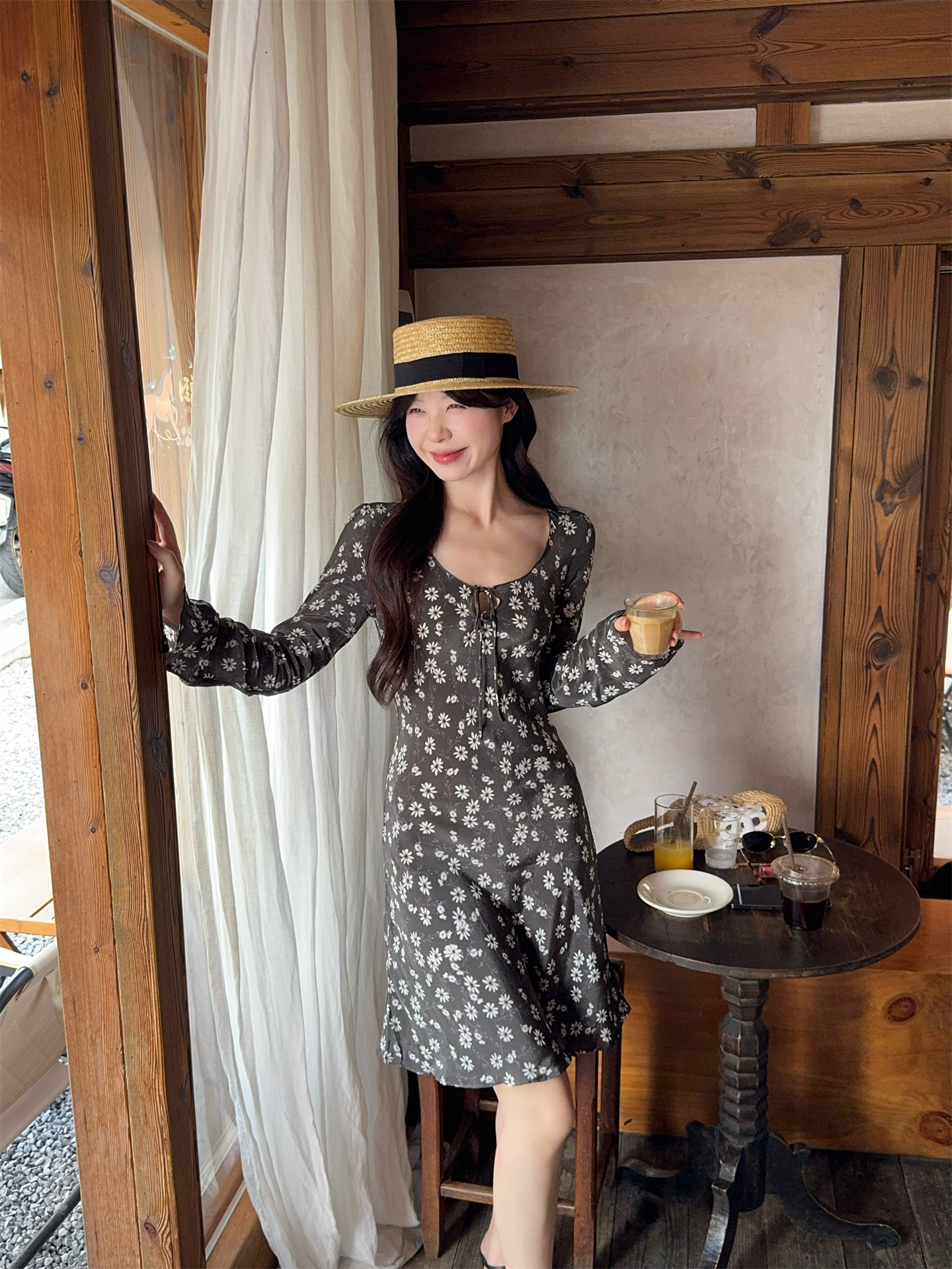 Floral V-Neck Bell Sleeve A-Line Short Dress - Image 2