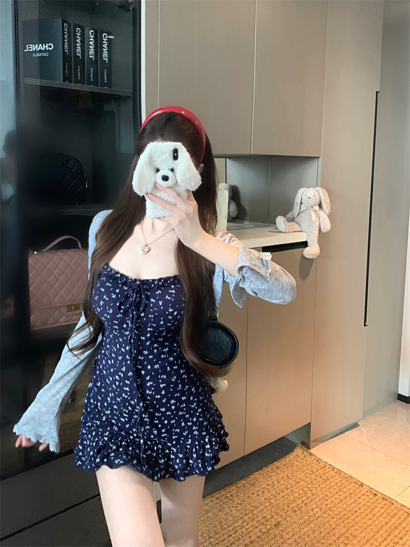 Korean Style Summer Vacation Three-Piece Dress and Cardigan Set