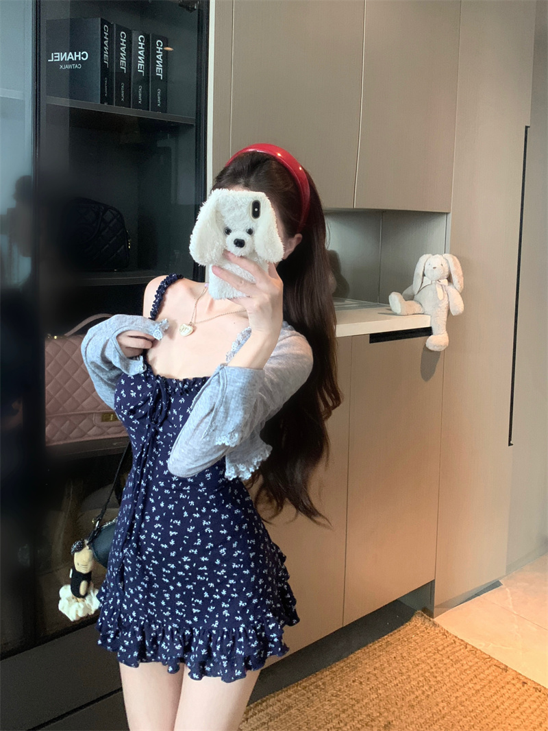 Korean Style Summer Vacation Three-Piece Dress and Cardigan Set - Image 2