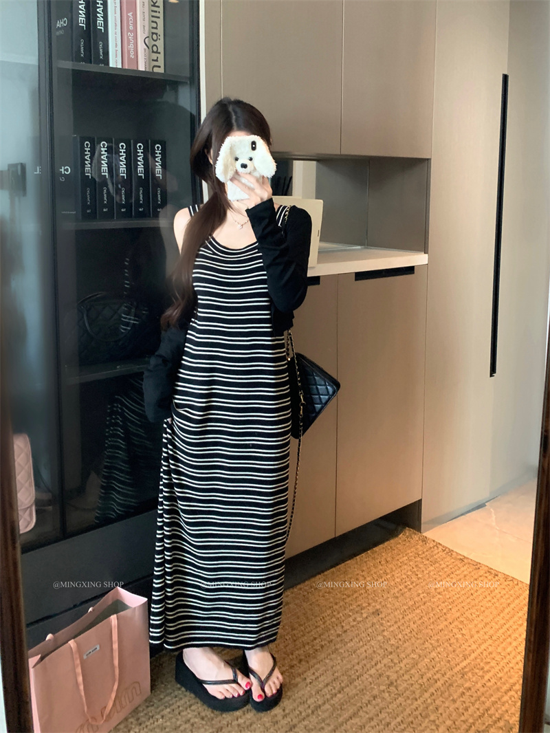 Striped Lazy Dress and Sun Protection Cardigan Two-Piece Set - Image 4
