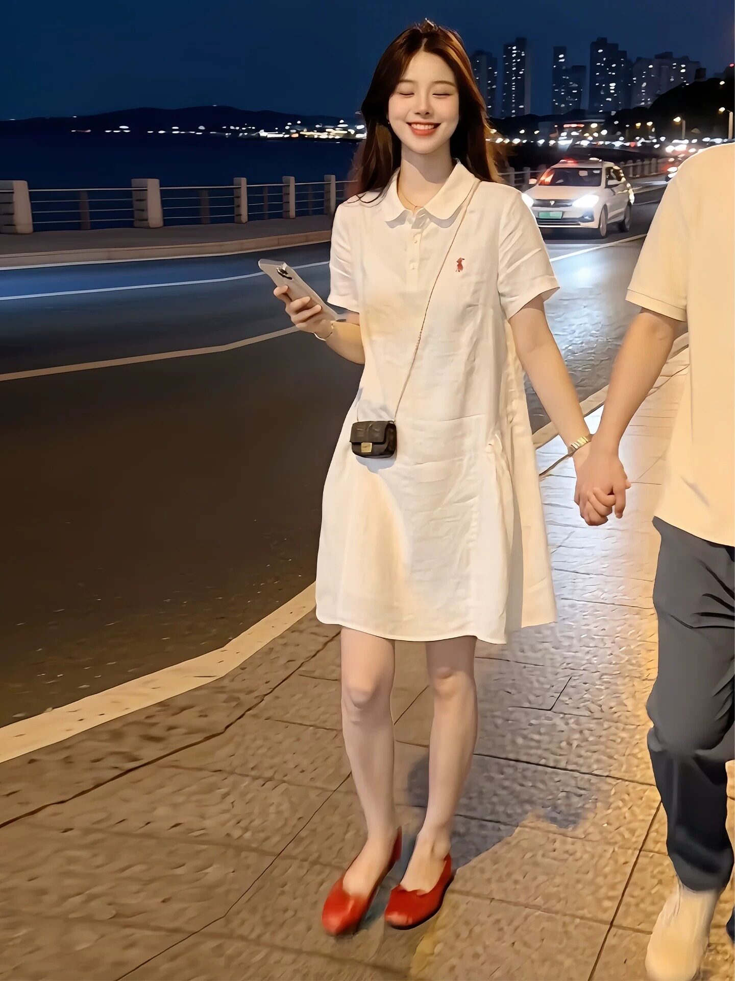 White Polo Collar Loose Slimming Dress for Women 2026 Summer Commute