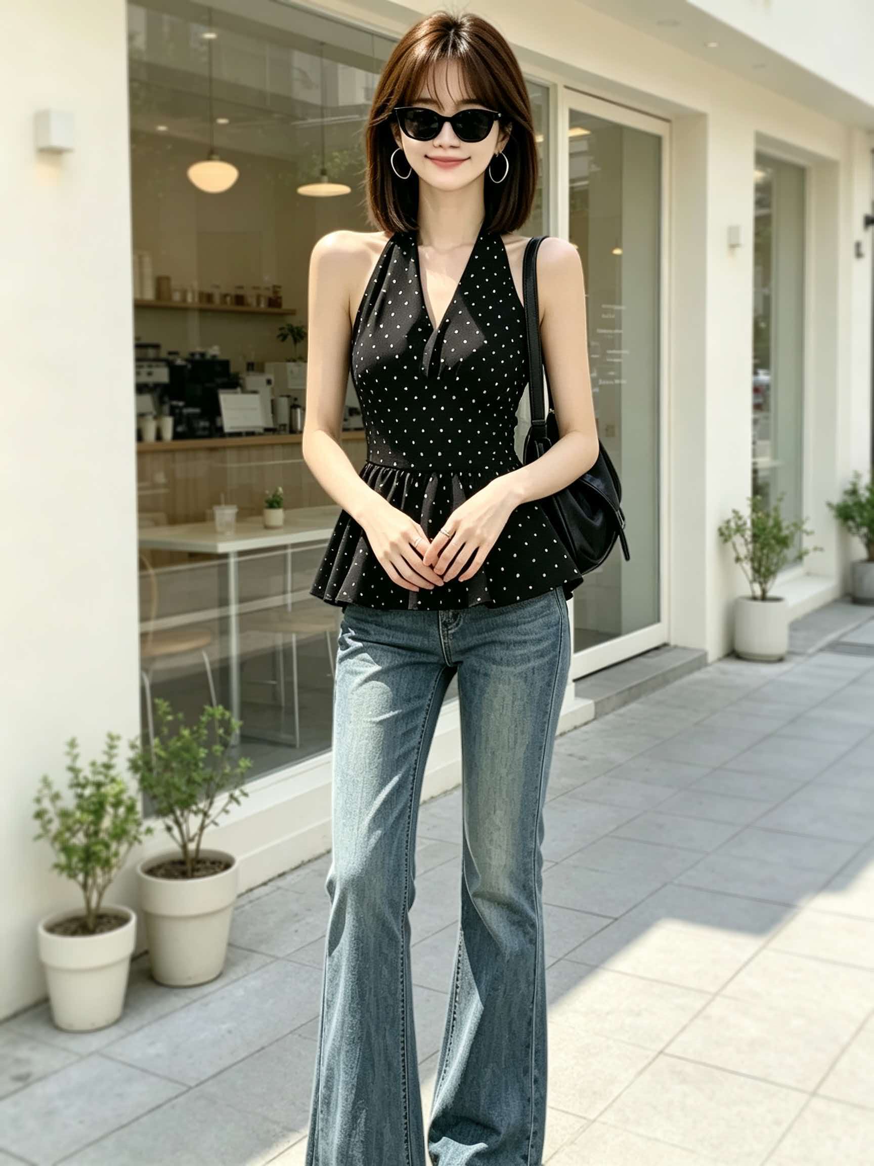 Retro Black Polka Dot V-Neck Cami Top for Women 2026 Summer Inner Layer - Image 4