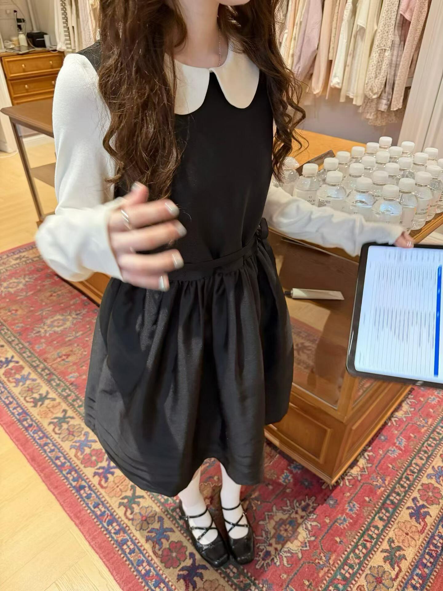 French Doll Collar Layered Shirt and Sleeveless Vest Dress Two-Piece Set