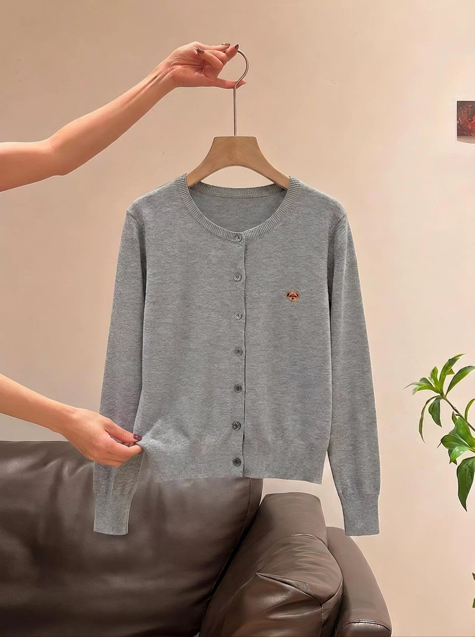 Women's Soft Bear Embroidered Long Sleeve Knit Cardigan Sweater - Image 4